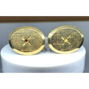 Rare Vintage Oval Gem Studded Gold Or Gold Tone Cufflinks